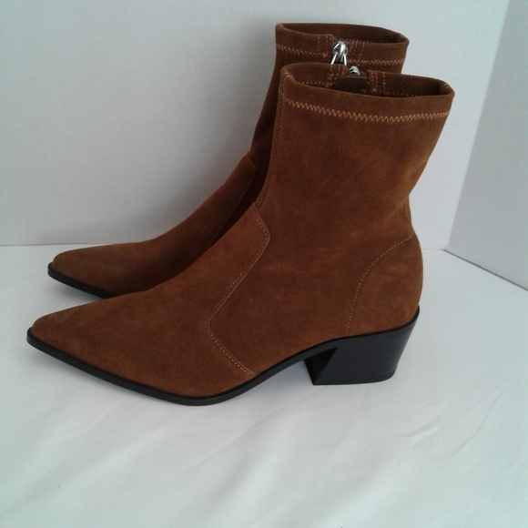 Zara Heeled Suede Leather Ankle Boots Brown Block Heel Size 40 NWT - Picture 8 of 16